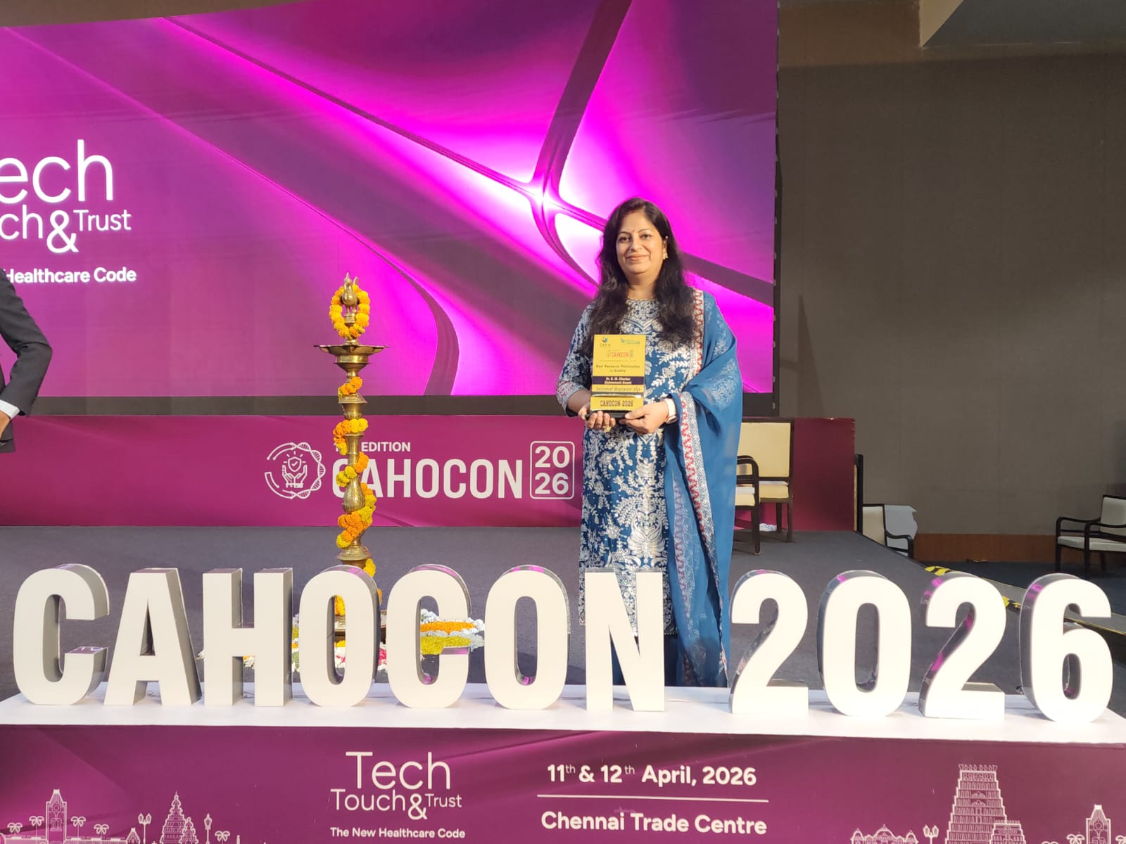 Dr Usha Rani received Second Runner Up of Dr K M Cherian Endowment Award on Best Research Publication in Quality at CAHOCON 2026: April 11-12, 2026